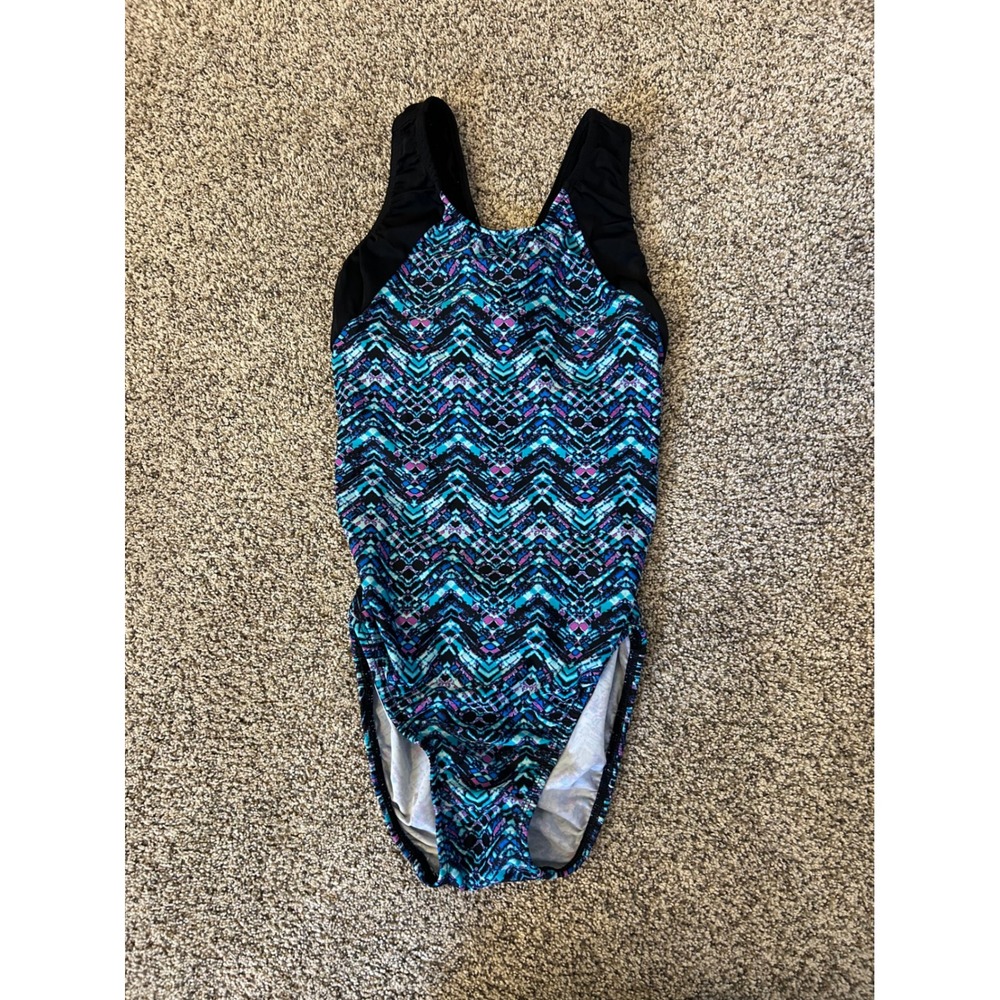 Snowflake Designs Gymnastics Leotard Adult Small Blue Geometric Racerback USA
